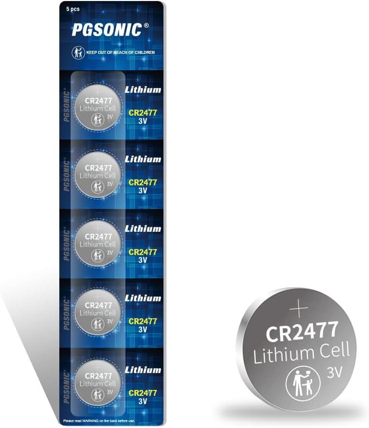 PGSONIC 5 Pack CR2477 3 Volt Lithium Battery