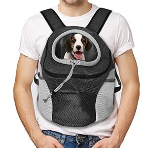 Fhiny Dog Carrier Backpack,  Comfortable Doggy Front Backpack Breathable Puppy Carrier Bag Head Out Pet Travel Pack with Padded Shoulder for Hiking and Outdoor(Black)