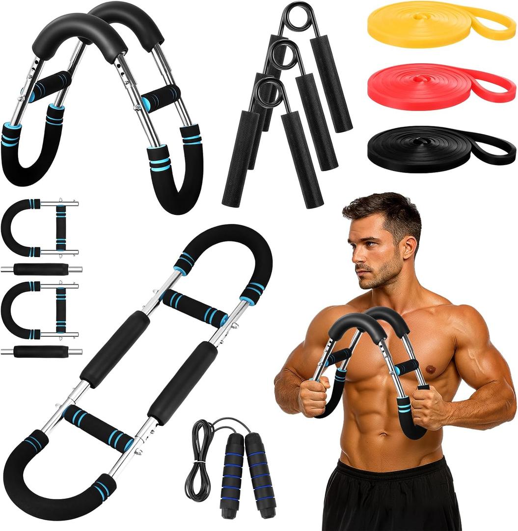 Soulchen 8 Pcs Twister Arm Trainer Adjustable 5 Resistance Levels 30-120 Lbs Chest Arm Workout Equipment for Men Women 3 Grip Strength Trainer Wrist Forearm Strengthener 3 Resistance Bands 1 Jump Rope