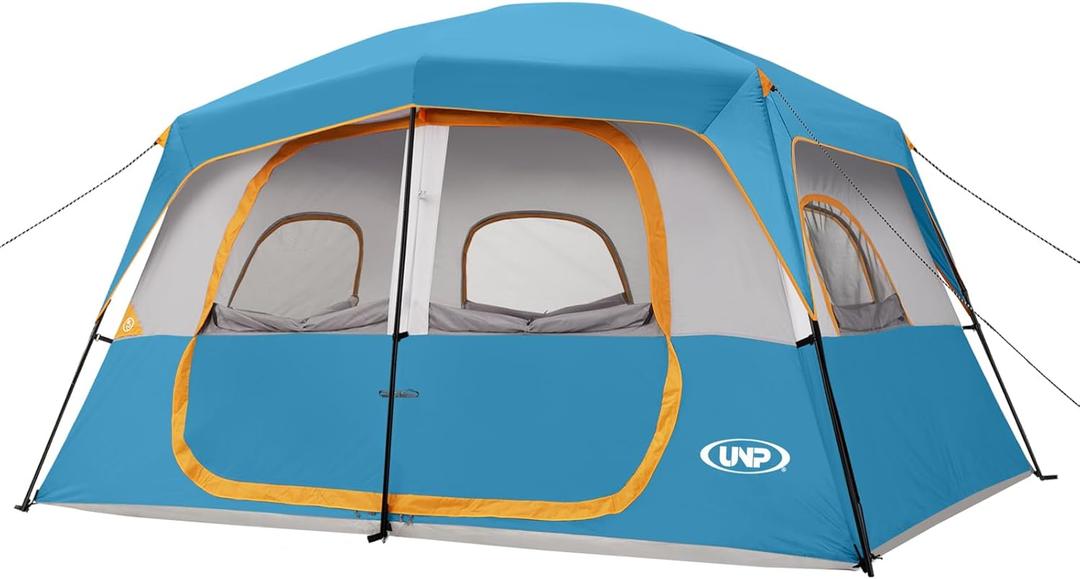 UNP 6-8 Person Tent, Portable Cabin Tent, Camping Tent 4-Person Easy Set Up, Waterproof with Top Rainfly for Outdoor Camping/Hiking (Ocean Blue)