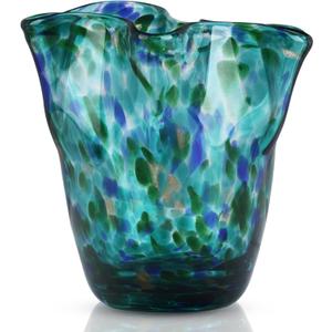 Hand Blown Glass vase, Green Wide-Mouth Petal-Shaped vase, Modern Glass Art Decoration, Ideal for Living Rooms, Kitchens, Weddings, Dining Tables, and Office Centerpiece Floral Arrangements. (C1)