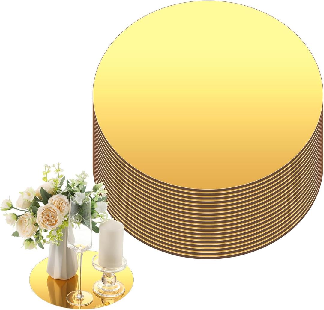 Thyle 20 Pcs 10 Inch Acrylic Round Mirrors for Tables Centerpieces Circle Mirrors Candle Plates for Wall Wedding Table Centerpieces for Baby Shower Party, Thickness 1 mm (Gold) Thyle 20 Pcs 10 Inch Acrylic Round Mirrors for Tables Centerpieces Circle Mirrors Candle Plates for Wall Wedding Table Centerpieces for Baby Shower Party, Thickness 1 mm (Gold)