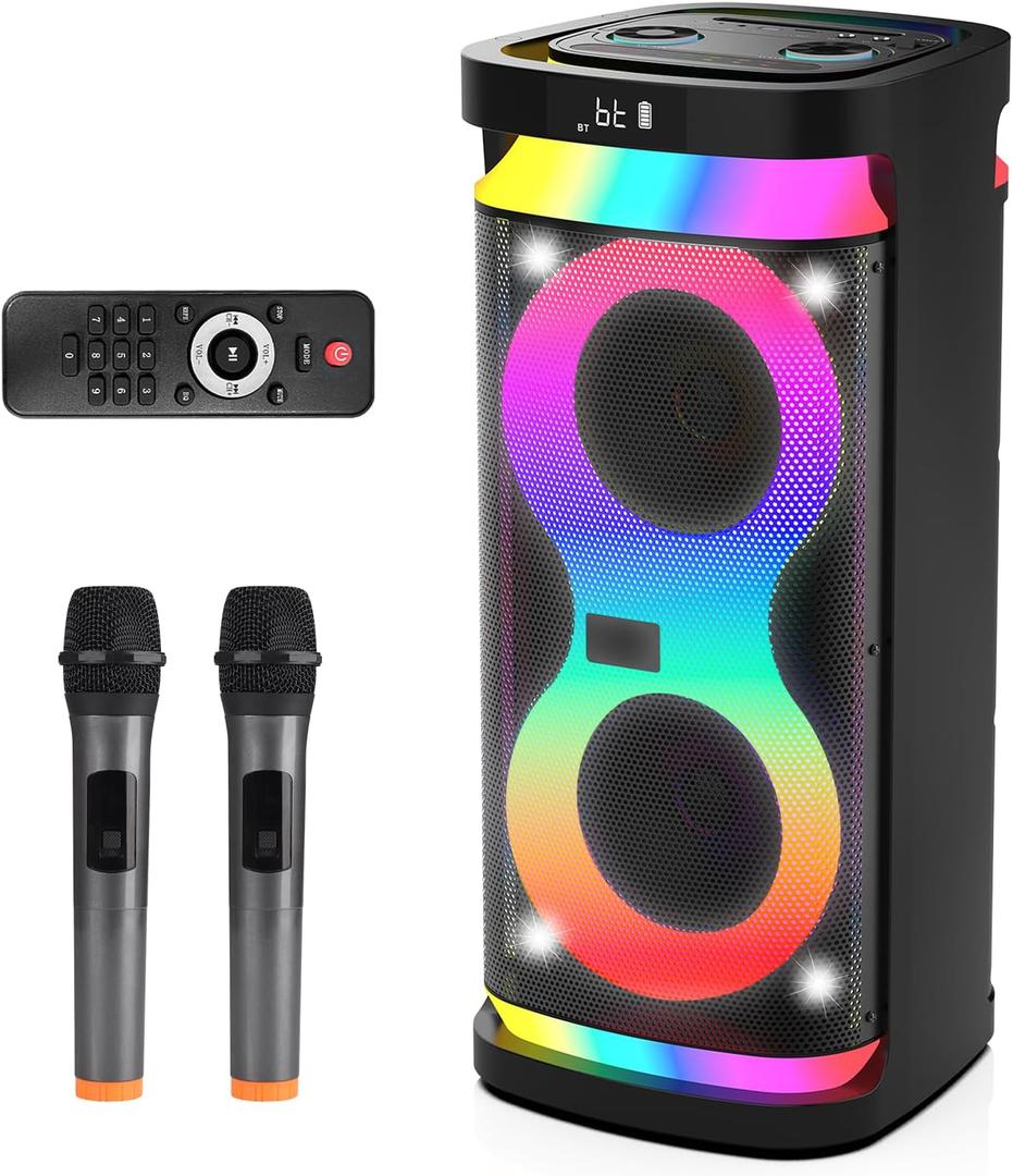 Karaoke Machine for Adults with 2 Wireless Microphones, Portable Bluetooth Karaoke Speaker for Outdoor, Big Party PA System with Disco Lights for Gatherings, The Best Gifts for Family