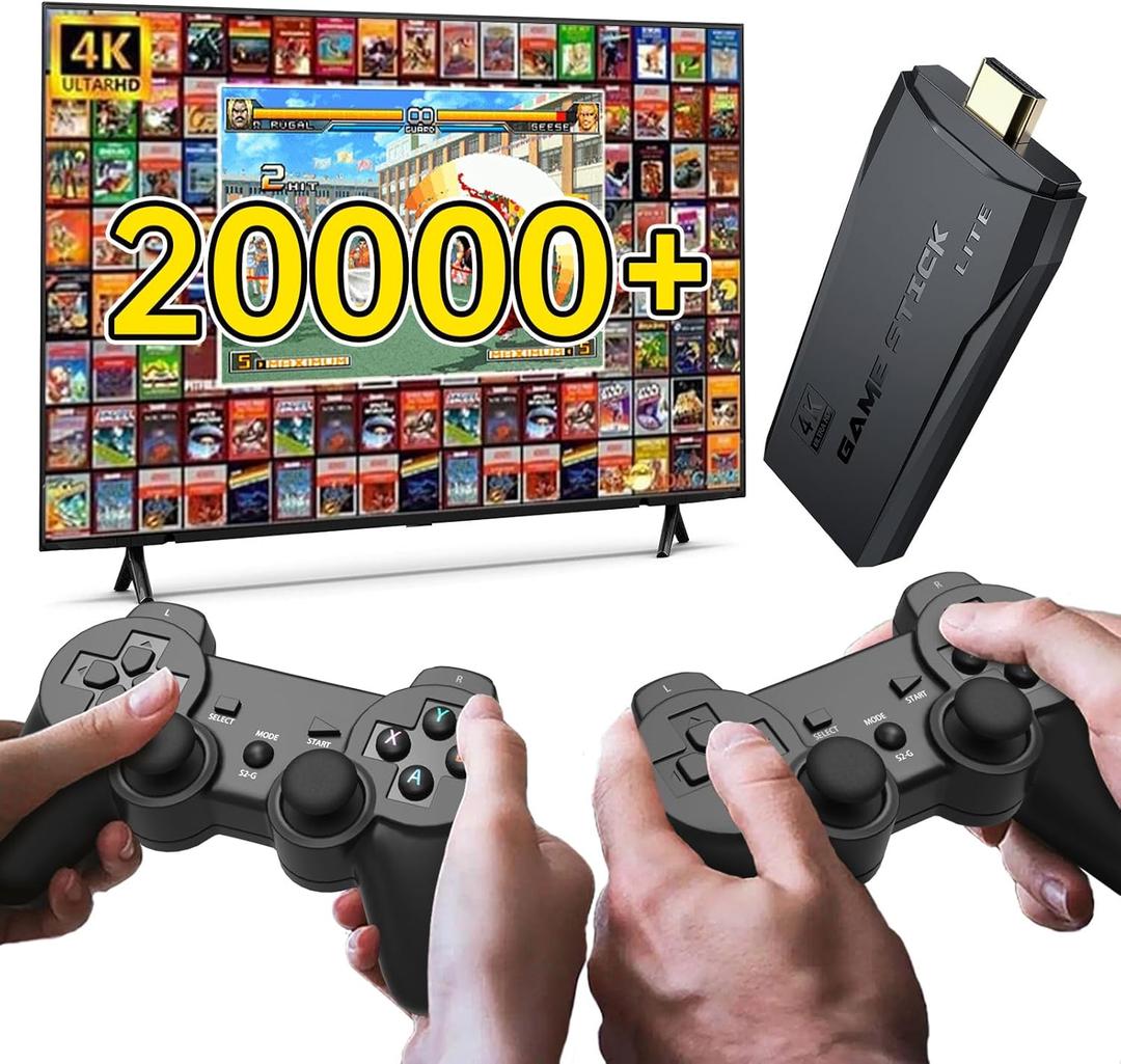 Retro Gaming Console: Retro Game Stick, Wireless Game Stick, Game Stick 4k,20000+ Retro Games, TV-Connectable Game Console（64GB）