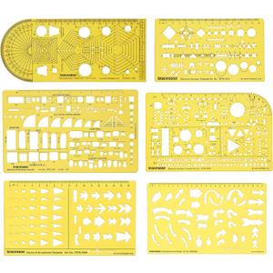 Traceease Engineering, Electrical & Arrow Multi-Pattern Template Stencil Drafting Tools- Pack of 6 Pieces
