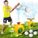 VATOS Water Sprinkler Baseball Toy for Kids Outdoor Play, 2 in 1 Snail Summer Water Game with 2 Sprinkler Heads, 360 Roating Spray Water Baseball for Boys Girls Summer Backyard Lawn Pool Party Fun