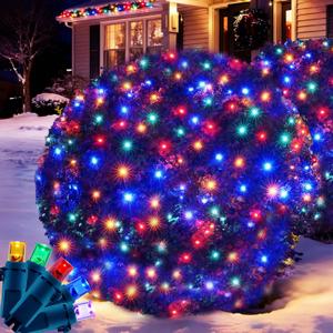 Led Christmas Net Lights for Bushes, 132LED 6FT x 6FT Connectable UL Certified Net Lights for Bushes Tree Shrubs Xmas Trunk Green Wire Christmas Decorations(Multi-Colored)