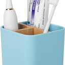 Bamboo Toothbrush Holder for Bathrooms, 3 Slots Toothbrush and Toothpaste Holder Bathroom Counter Organizer for Electric Toothbrushes, Floss, Razors - Blue