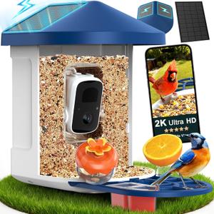 PeckCam Bird Feeder with Camera with AI Identify 10000+ Birds Species, 3 Solar Panels, 2K Live View, Instant Arrival Alerts, Smart Bird House with Cam, Gift for Bird Lovers (Blue)