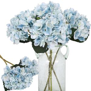 Kisflower Blue Hydrangea Artificial Flowers 6pcs Faux Hydrangea Flowers, Fake Flowers for Table Centerpiece, Blue Silk Hydrangea Flowers with Stems for Home Wedding Party Decor