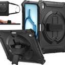 ZtotopCases for iPad Air 11 Inch (M3 2025 / M2 2024), iPad Air 6th Generation Case Shockproof Air 5th/4th Generation Case for 10.9 Inch with 360 Rotating Stand Hand/Shoulder Strap, Black (iPad Air 11" (2024), Black)