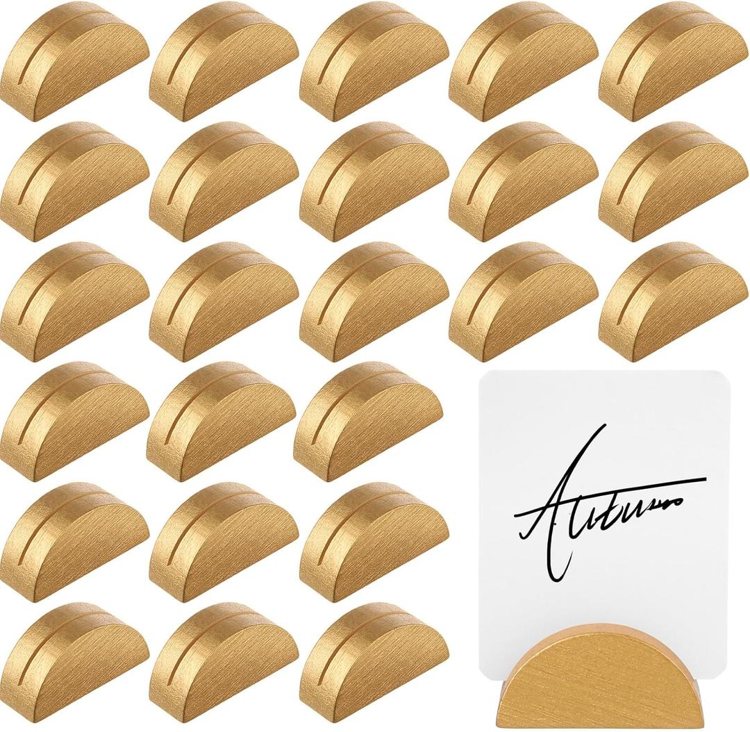 24 Pcs Gold Table Number Stands Wooden Indoor Lightweight Wedding Table Name Holder Semicircular Design Place Card Holders Office Tag Photo Menu Clips Banquet Birthday Party Restaurant