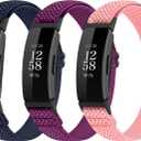 Adjustable Elastic Nylon Sport Bands Compatible with Fitbit Inspire 3/Inspire 2/Inspire/Inspire HR/Ace 2/Ace 3, Soft Loop Stretchy Straps Replacement Wristbands for Fitbit Inspire Women Men (Indigo+Purple+Pink)