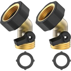 Twinkle Star 3/4" Brass Shut Off Valve Gooseneck Garden Hose Connector, 2 Pack
