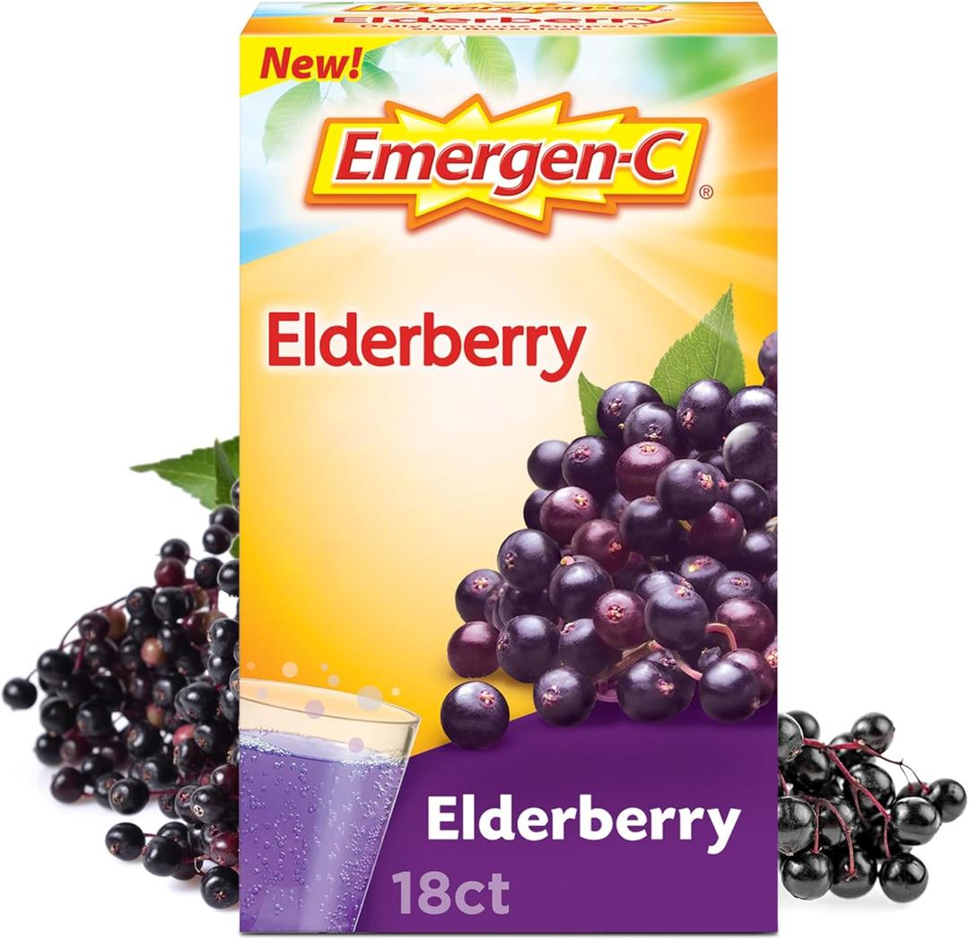 Emergen-C Elderberry Fizzy Drink Mix, Elderberry Immune Support, Natural Flavors, With High Potency Vitamin C, 18 Count