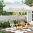 HOMEDEMO 7.5FT Boho Umbrella with Fringe, Outdoor Tassel Umbrella with UPF50+ Sun Protection and Push Button Tilt, Premium Aluminum Pole & Fiberglass Ribs, Includes Hanging Hook, Perfect for Aesthetic Patio, Poolside & Outdoor Settings, Creme