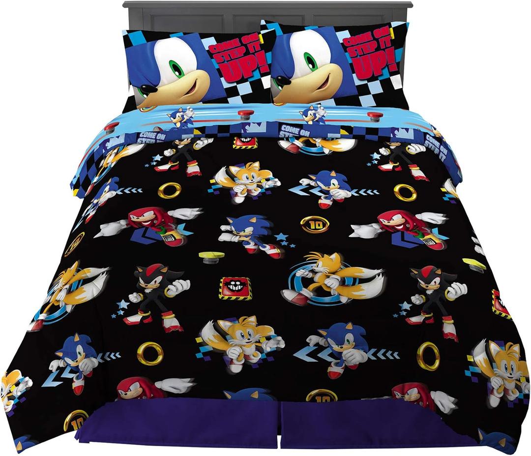 Franco Kids Bedding Super Soft Comforter and Sheet Set, 5 Piece Full Size, Sonic the Hedgehog