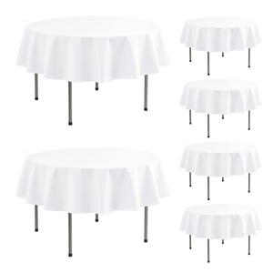 Round Vinyl Tablecloth with Flannel Backing-6 Pack White 60 Inch Waterproof Table Cloths Plastic Table Sheets-Wipeable Spillproof PEVA Oilcloth Covers for Picnic Party Camping Dining