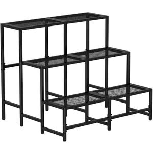 Garden 4 you 3 Tier Large Metal Plant Stand, Garden Display Shelf Flower Pot Holder Storage Organizer Rack for Indoor Home Outdoor Patio Balcony Yard( Black, Rectangle)
