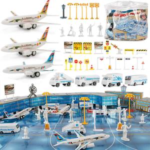 200 PCS Airport Terminal Kids Toys Deluxe Airlines Pretend Playset with Airplanes, Vehicles, Figures, Accessories, Play Mat