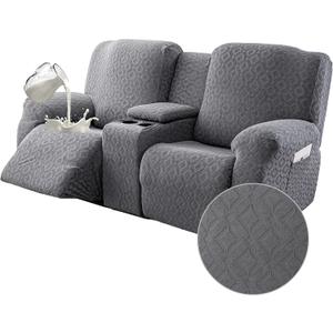 Gennia Waterproof Recliner Loveseat Cover with Console,Stretch Reclining Sofa Covers with Pockets,Lazy Boy Recliner Slipcovers,Leakproof Couch Protector for Kids&Pets (2 Seat with Console,Dark Gray)