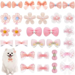Yuanan 30Pcs Dog Bows with Clips, Charming Dog Hair Bows for Small Dogs, Pink Puppy Bow Perfect-Dog Accessories Girl(Various Bow Styles)
