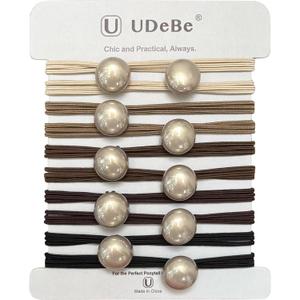 Cute Hair Ties with Faux Pearl, 3X Stronger Brown Elastic Ties Hair Accessories with Secure Gentle Hold