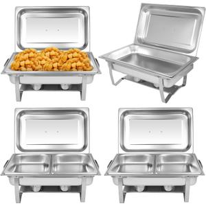 Chafing Dish Buffet Set[4 Pack] 8QT Stainless Steel Buffet Chafers,Catering Food Warmers Set with 6 Trays