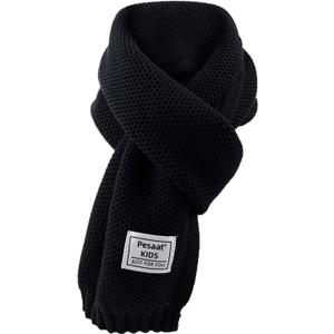 PESAAT Kids Winter Infinity Scarf Knit Toddler Boy Girls Scarves Cotton Outdoor Neck Warmer for Children 3-15 Years (Black)