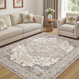 6x9 Washable Area Rugs for Living Room: Non Slip Vintage Brown Rug, Large Soft Stain Resistant Indoor Floor Carpets for Bedroom Dining Room Farmhouse Nursery Home Office Kid & Pet Friendly