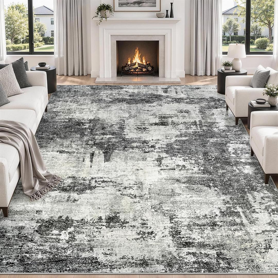 8x10 Area Rugs for Living Room Abstract Washable Black Rug