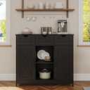 Storage Cabinet, Coffee Bar Cabinet with 2 Adjustable Shelves, 3 Drawers, and 2 Doors, for Bathroom, Kitchen, Living Room (Black)