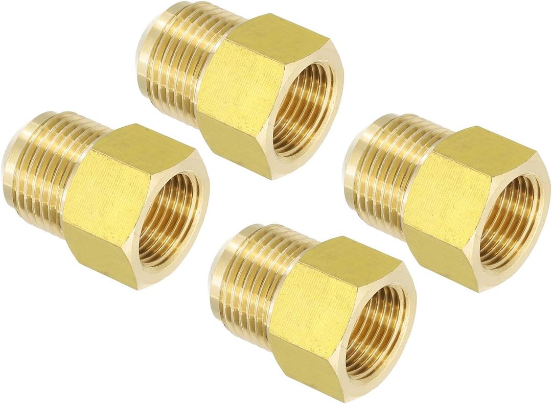 PATIKIL 1/2 Inch Female Flare x 5/8 Inch Male Flare Connectors, 3pcs SAE 45 Degree Brass Adapters Pipe Fitting for Air Gas Line Refrigeration HVAC