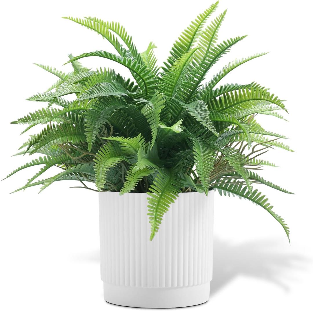 Small Fake Plant Fern Potted Artificial Plants for Shelf Desk Home Bathroom Farmhouse Room Office Kitchen Farmhouse Coffee Table Decor (Green)