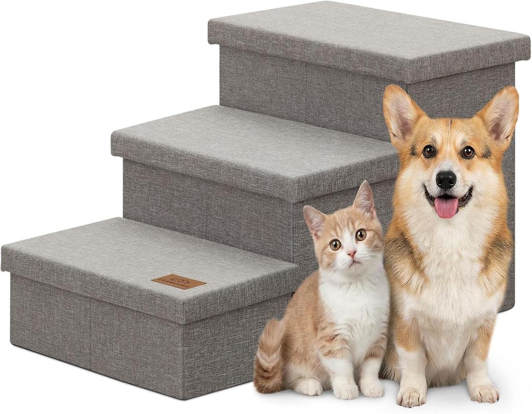 Zerbuger Wider Dog Ramp for High Bed with Storage 18" H, Foldable Dog Stairs, Sturdy Dog Step for Climbing Bed or Couch, Arthritis-Friendly (Gray, No Condo)