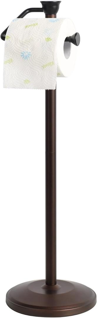 ZCCZ Toilet Paper Holder Stand, Freestanding Tissue Roll Dispenser with Reserve Storage, Bathroom Organizer for 5 Mega Rolls, Oil Rubbed Bronze Finish, Space-Saving Design for Modern Home Decor