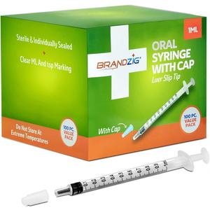 1ml Syringe with Cap (100 Pack) | Oral Dispenser Without Needle, Luer Slip Tip, | Sterile Individually Wrapped Medicine Dropper for Infants, Pets and Colostrum Collector