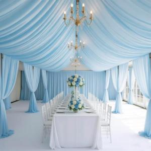 6 Panels 5ft x 30ft Baby Blue Ceiling Drapes for Weddings, Light Blue Sheer Fabric Ceiling Curtains for Gender Reveal Baby Shower Photo Background Birthday Party Decoration, Tent Drapes