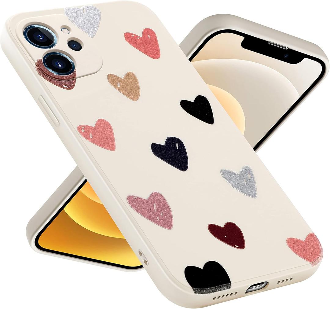 for iPhone 12 for Women Girls Cute Design Soft Silicone Camera Protection Protective Lovely Heart Phone Case for iPhone 12