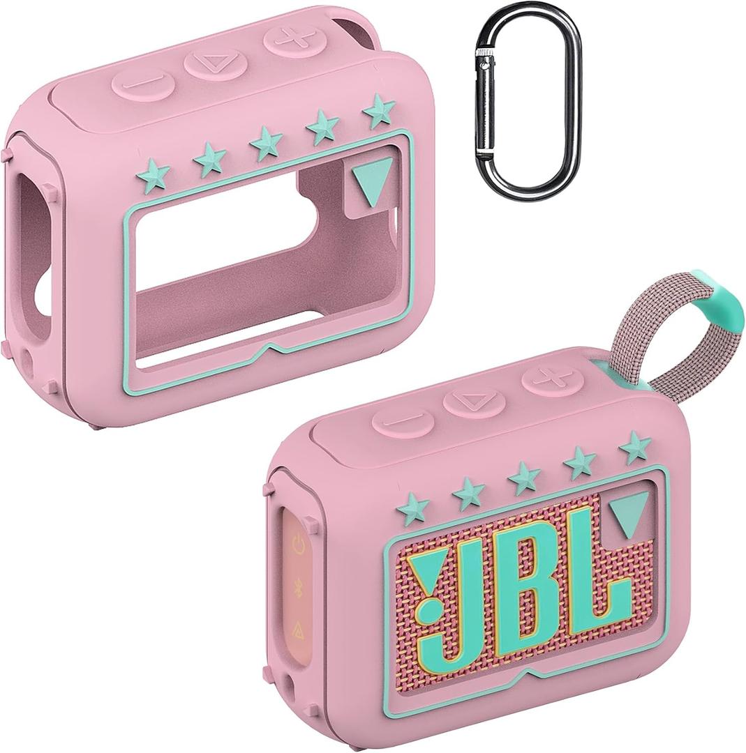 JCHPINE Silicone Cover Case for JBL Go 4 Ultra Portable Bluetooth Speaker, Protective Skin Holder for JBL Go 4 Pro Sound Bluetooth Speaker Accessories (Only Case) (Pink)