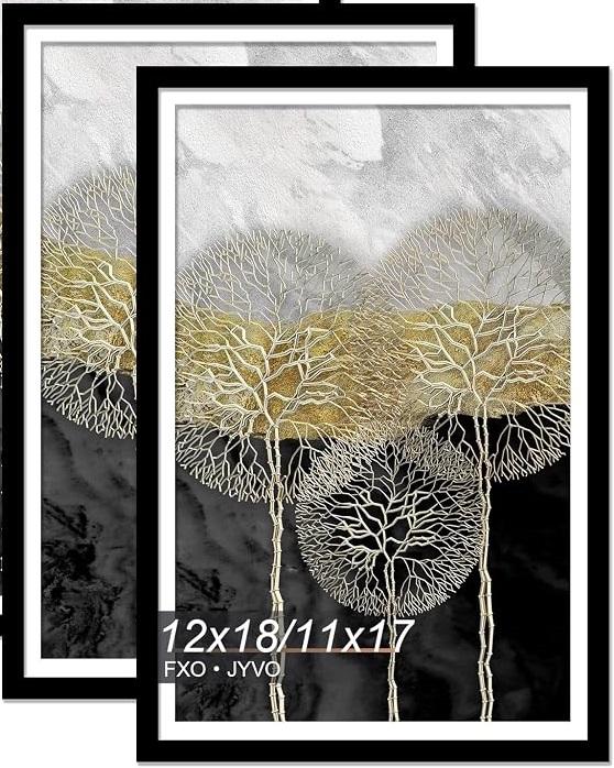 Picture Frame Set of 2 for Photo Poster Horizontally/Vertically Black Light Weight Frame for Pictures 12 x 18