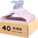 Veeyidd Kids Velvet Clothes Hangers, Non Slip Baby Hangers Pink (11.6" Inch 40 Pack)