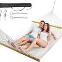 Double Hammock for 2 Person, Handwoven Rope Hammock with Spreader Bar Without Stand - Indoor & Outdoor Use for Patio, Poolside, Backyard (White)