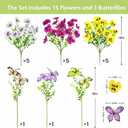 Geegoods 18 Stems Artificial Pansies Flowers for Outdoor with 3 Pcs Butterflies, UV Resistant Faux Flowers for Hanging Baskets Window Box Porch Garden Spring Summer Decor