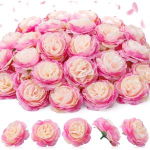 Thiccywoov 50 Pcs Artificial Flowers, 3.2 Inches Silk Rose Head Flowers Fake No Stem for Wedding Bridal Bouquet Home Floral Decor DIY Centerpieces Arrangements Party Tables Decoration(Pink Champagne)