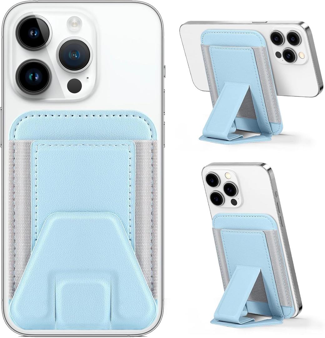 2 x Miroddi for Magsafe Wallet Stand, Magnetic Phone Wallet for iPhone 16/15/14/13/12 Series, Leather Magnetic Cards Holder, Fits 5 Cards, RFID Blocking, Slim, Blue
