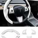 Uxcer Carbon Fiber Steering Wheel Cover & ABS Wrap Kit for Tesla Model 3 / Y Accessories White, Only 2 Piece