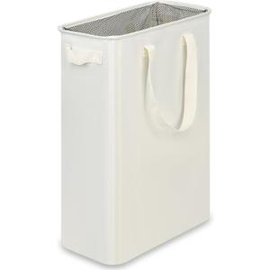 efluky Slim Laundry Basket, Narrow Laundry Hamper with Handles, Collapsible Dirty Clothes Hamper, Tall Laundry Bin for Laundry Room, Dorm and Bedroom, 12.7 Gallons(48L) Beige, without Lid