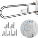 Toilet Grab Bar 30.3 Inch, Munzong Anti-Slip Handicap Grab Bars with Paper Holder, Flip-Up Bathroom Toilet Safety Rails, Stainless Steel Knurled Support handrails for Seniors Elderly Disabled Pregnant (Satin Nickel)