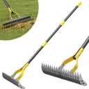 Thatch Rake, 15-Inch Wide Manual Dethatcher Rake for Cleaning Dead Grass, Loosening Soil, 55" Efficient Steel Metal Dethatching Rake with Long Adjustable Handle, Thatch Rakes for Lawns, Yard, Garden